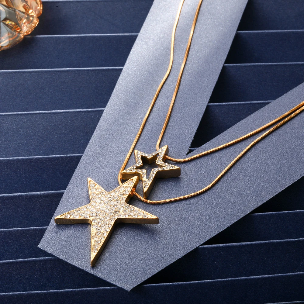 Большие стразы подвеска в виде звезды ожерелья для женщин массивные ювелирные