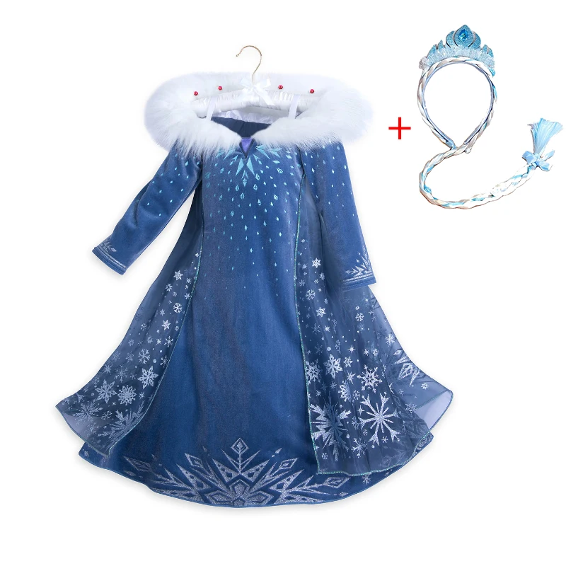 

2021 Kids Girls Princess Dress Christmas Halloween Cosplay Party Snow Queen Elsa Costumes Vestidos Hair Accessory Clothes Set