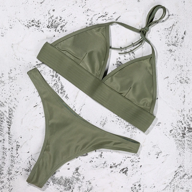 

ZTVitality Sexy Solid Bikinis Push Up Bikini 2020 Padded Halter Thong Low Waist Swimwear Women String Bandage Swimsuit Biquini