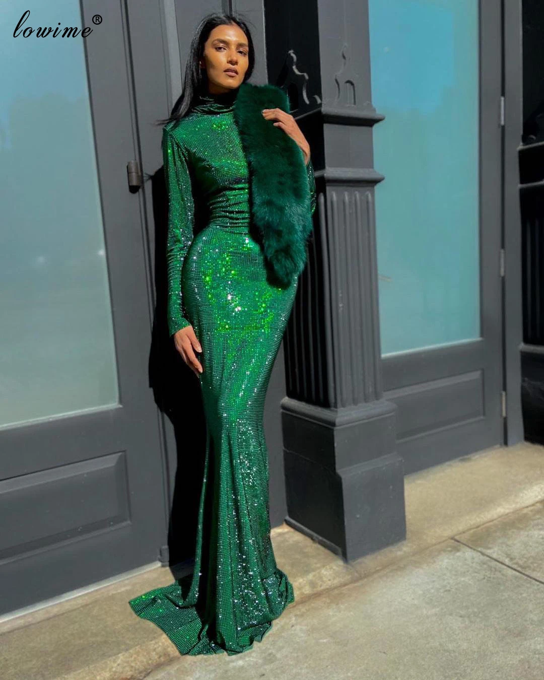 

Женское вечернее платье зеленого цвета с длинными рукавами 2020, модные платья для выпускного вечера с арабским русалочкой, вечерние платья д...