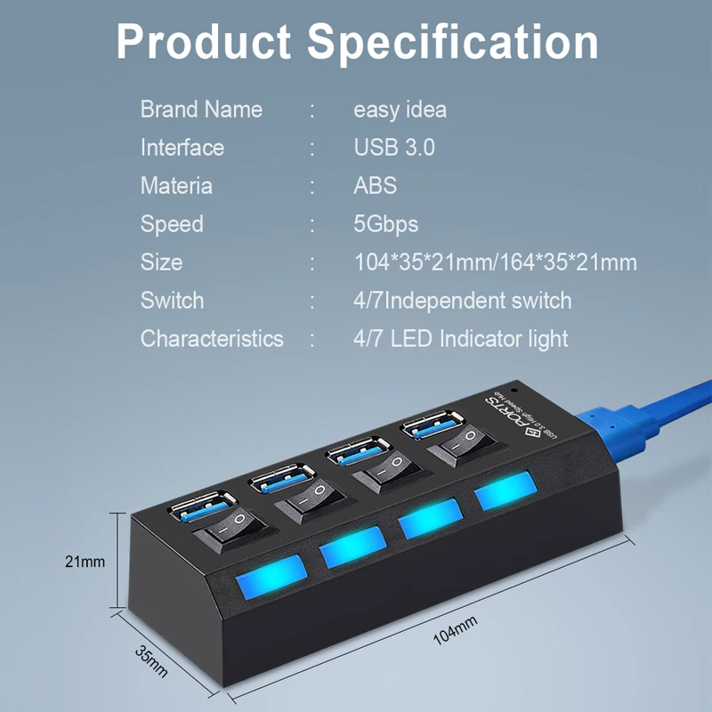 Концентратор USB 3 0 Разветвитель 4/7 портов расширитель Мульти Hab с адаптером