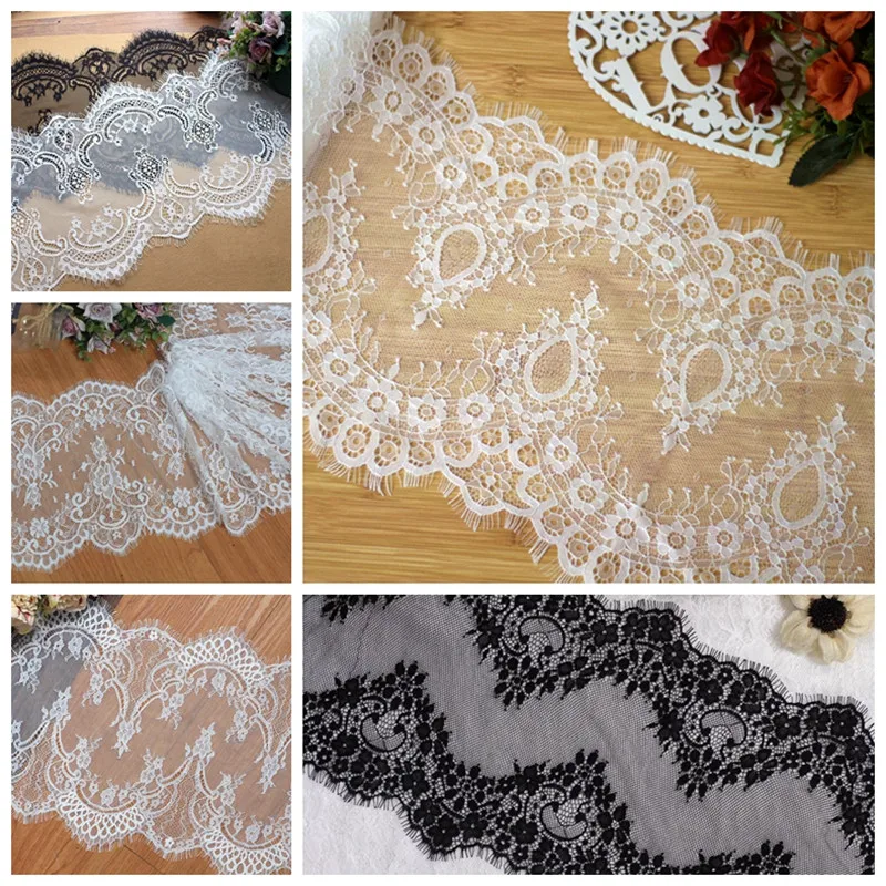 

New black white Eyelash lace DIY Wedding dress trim Home tablecloth wedding decoration cloth veil Fabric