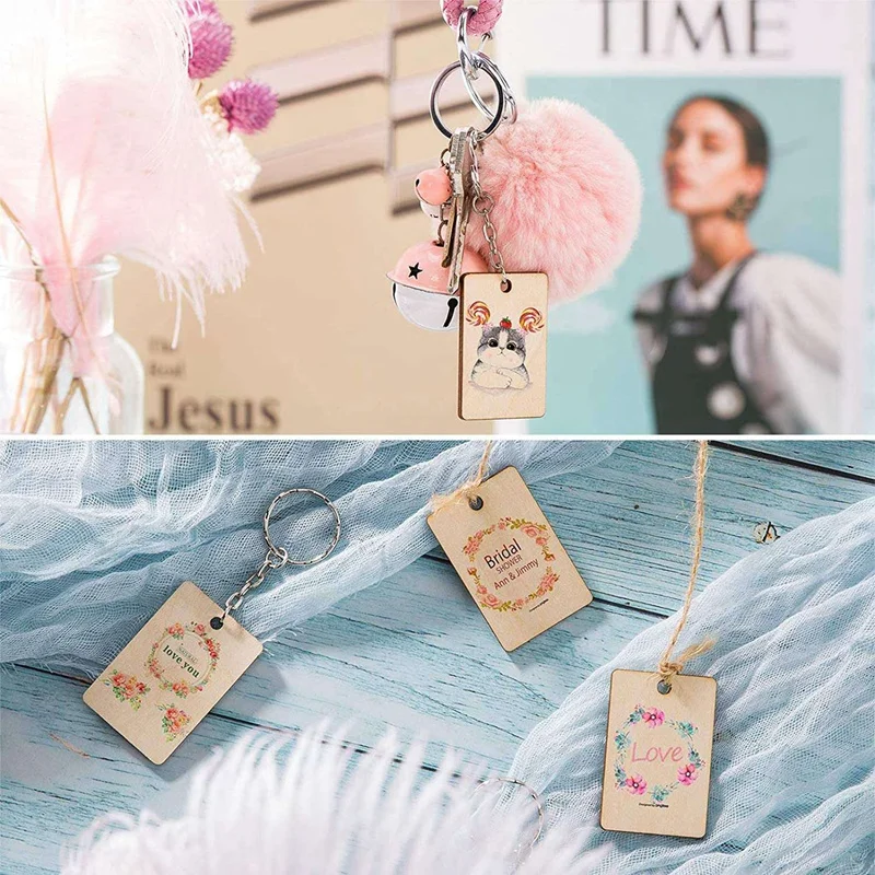 

200Pcs Nature Wood Slice Gift Tags Blank Rectangle Hanging Label with Hemp Ropes for Wedding Party DIY Decor