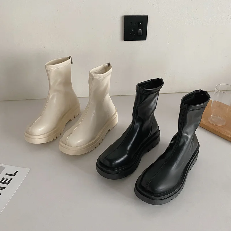 

Chelsea Short Boots Women's Shoes Casual Sleeve Ankle Boots Fashion Round Toe Back Zipper Thick-soled Martin Boots Botas Demujer