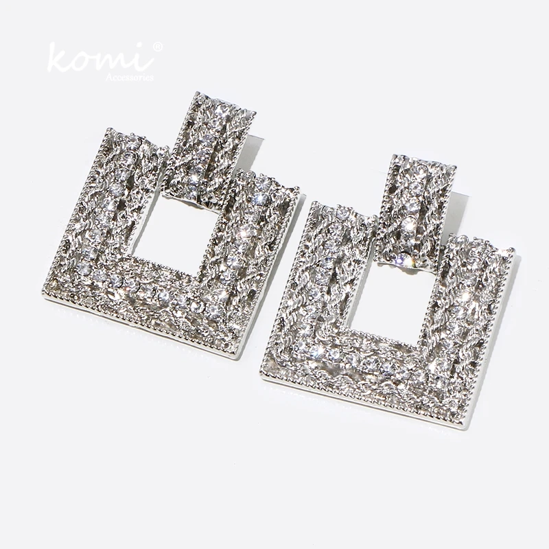 KOMi Boho Модные индивидуальные квадратные Стразы висячие серьги крупные