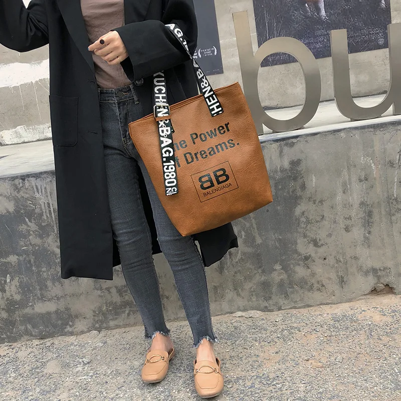 Винтажная Женская коричневая кожаная сумка на плечо Ретро сумка-тоут сумки для