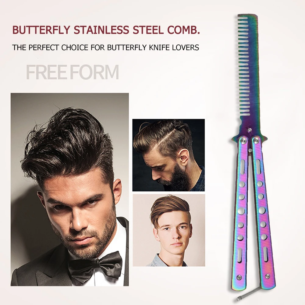 

Foldable Butterfly Knife Comb Hairdressing Styling Tool Outdoor Camping Practice Comb Stainless Steel Folding Multi-tool Brush