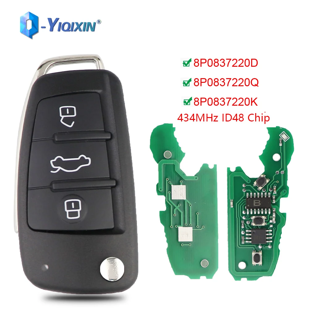 

YIQIXIN Flip Remote Car Keys 434Mhz ID48 Chip For Audi A3 A4 B8 A2 A6 A5 S3 S4 TT 2005-2013 Cabrio Quattro Avant 8P0837220D Q K