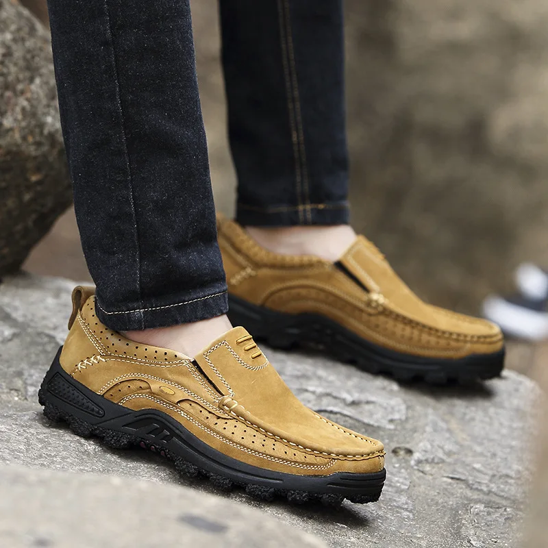 

Leather Men Genuine Trek Hiking Shoes Outdoor Mountain Climbing Camping Walking Shoes Ankle Boots Hiking Sneakers Men