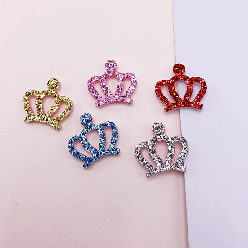 

80Pcs/lot 1.7cm glitter shiny crown Padded Appliques for DIY hair clip accessories and Headwear Decor Patches