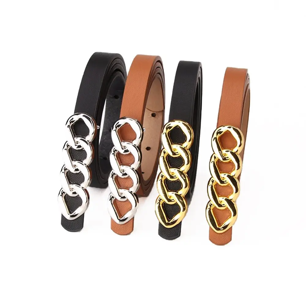 

Korean Women Belt Fashion Waist Belt PU Leather Metal Chain Buckle Belts for Ladies Leisure Dress Jeans Wild Waistband