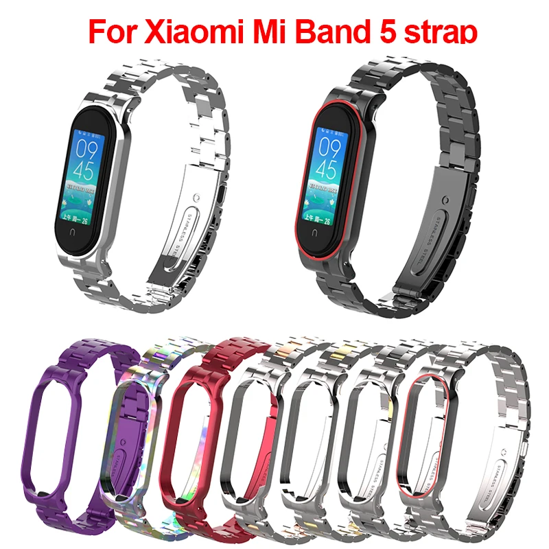 

Ремешок из нержавеющей стали для Xiaomi Mi Band 5, металлический браслет без винтов для Mi Band 5