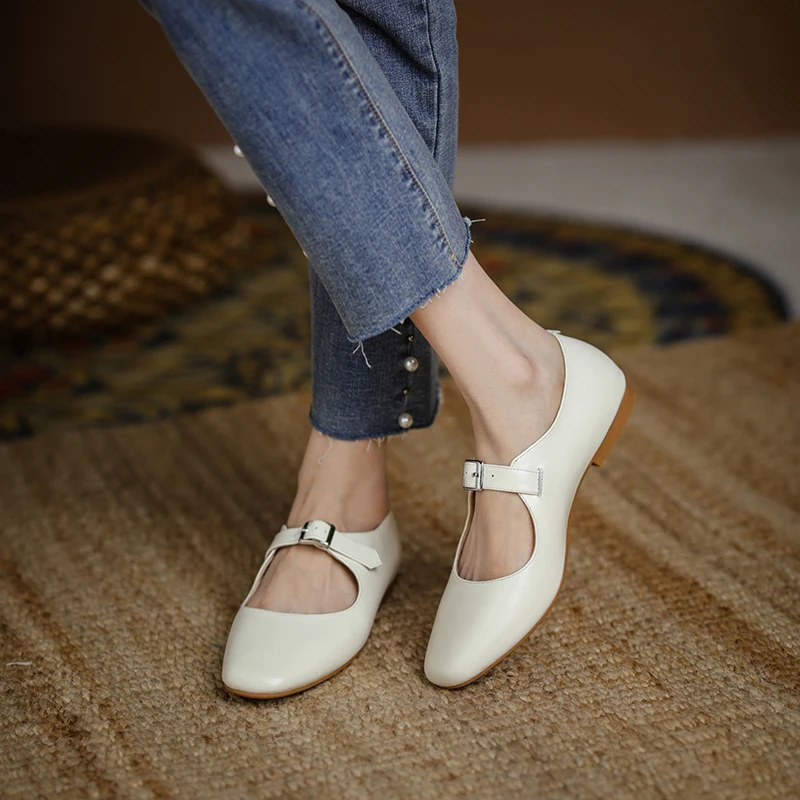 

Osunlina новая Базовая женская обувь без шнуровки на низком каблуке 1 см квадратный носок Пряжка из натуральной кожи Удобная офисная повседневн...