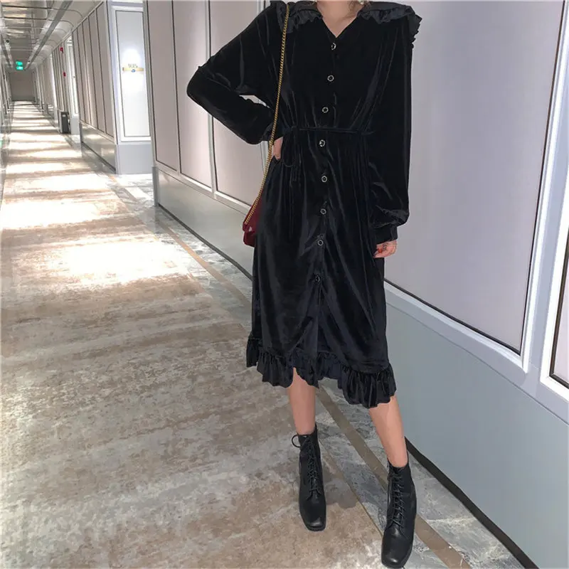 Женское винтажное бархатное платье HziriP элегантное Универсальное длинное в стиле