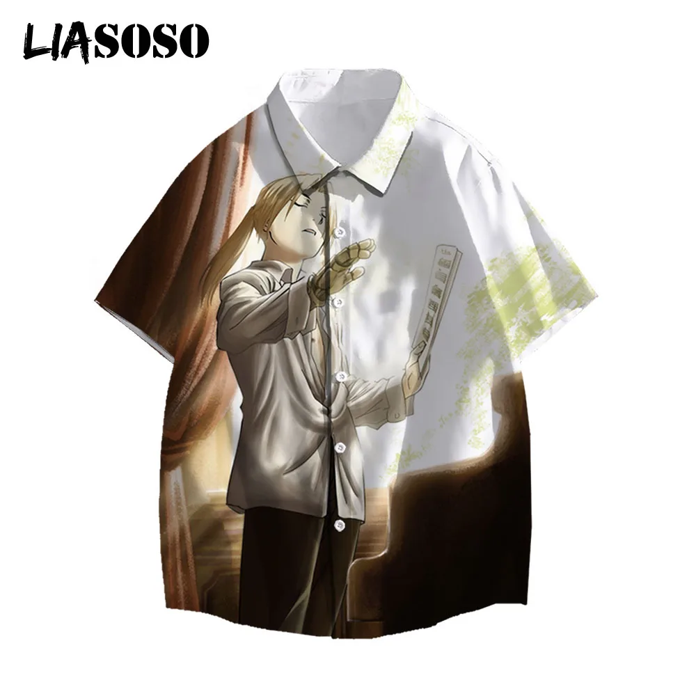 

LIASOSO Japanese Anime Fullmetal Alchemist Edward Elric 3D Print Shirt Men Women Short Sleeve Streetwear Tops Manga Clothes 2021