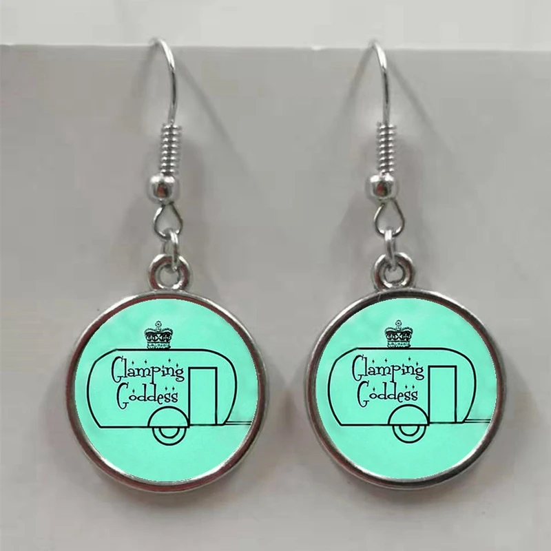 Симпатичные серьги счастливого кемпинга i RV стеклянные выпуклые круглые богини