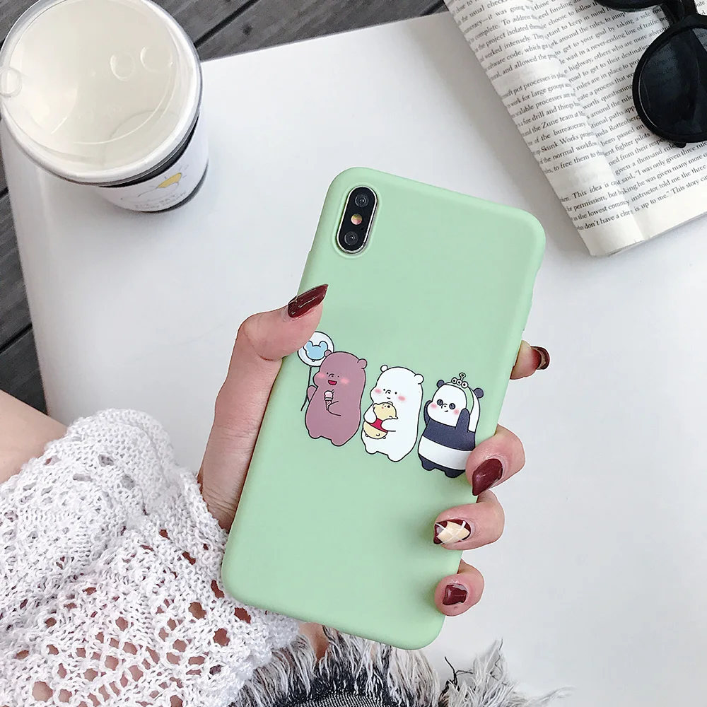 Cartoon Frosted Silicone Phone Case For iPhone 6 6s 7 8 Plus X XS MAX XR Shell Cute Bear Drink Bottle Soft Animal Solid Letter |