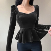 2021autumn long sleeve top women y2k sexy bodycon top wine red female blouse vintage tops for party clubwear