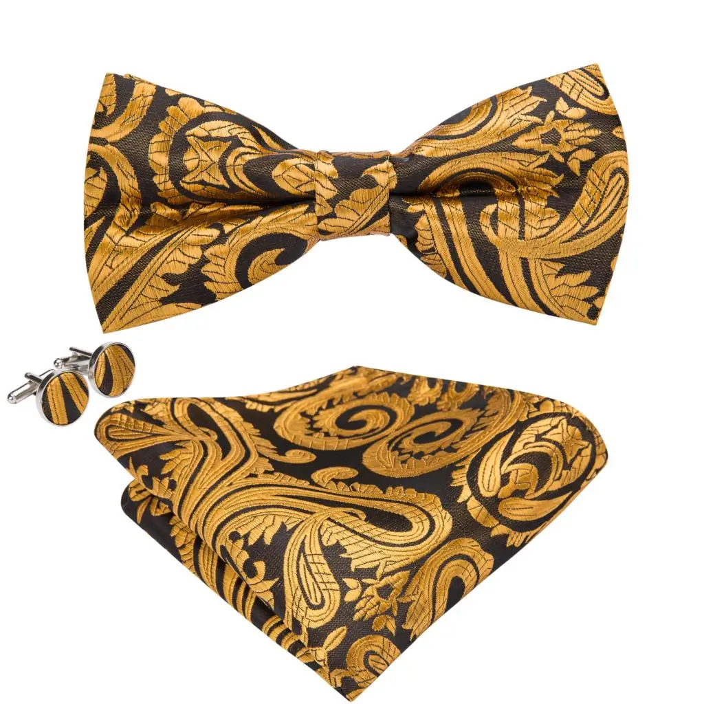 Мужской желтый шелковый галстук-бабочка квадратные запонки и бабочка |