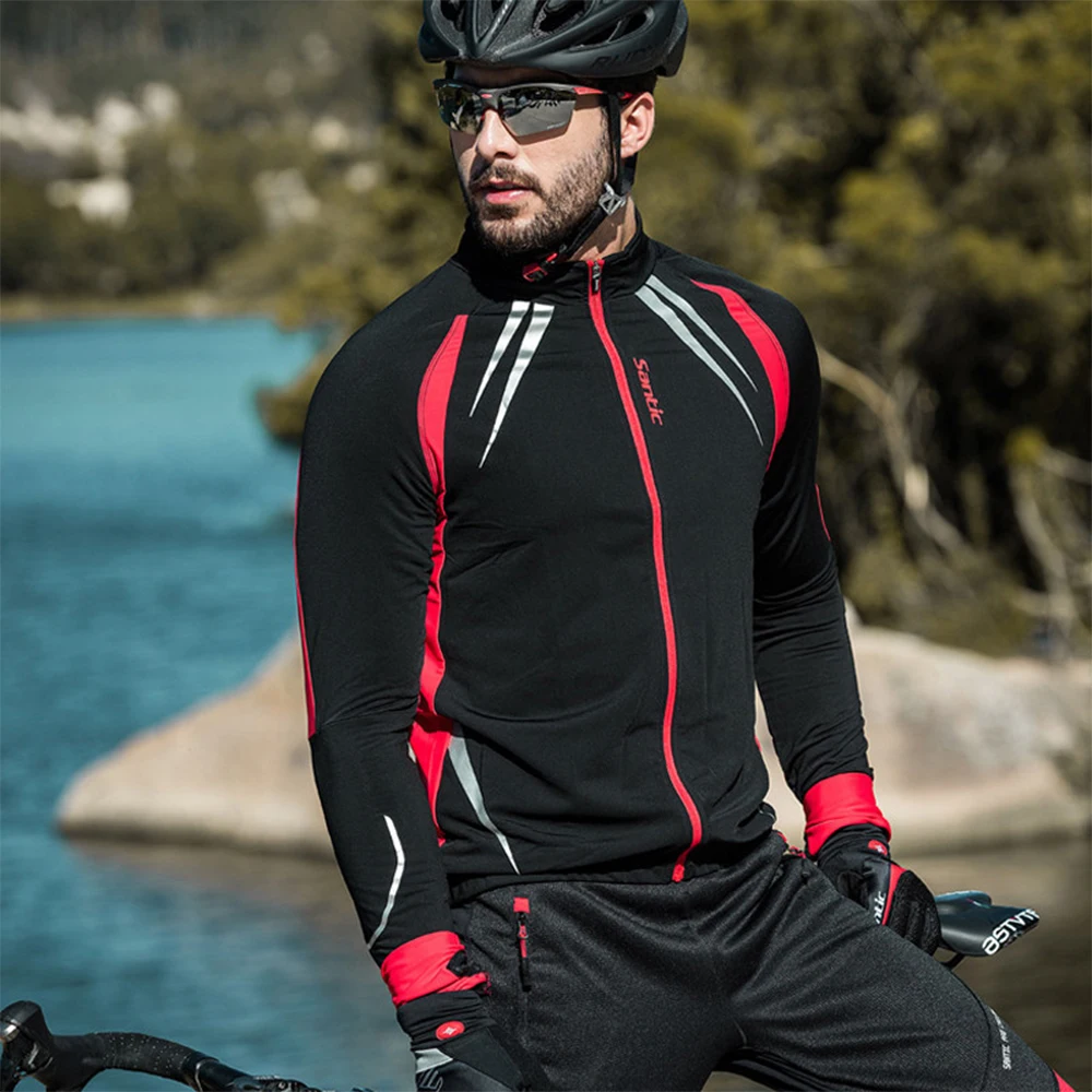 Мужская куртка для велоспорта Santic зимнее пальто с флисовой подкладкой