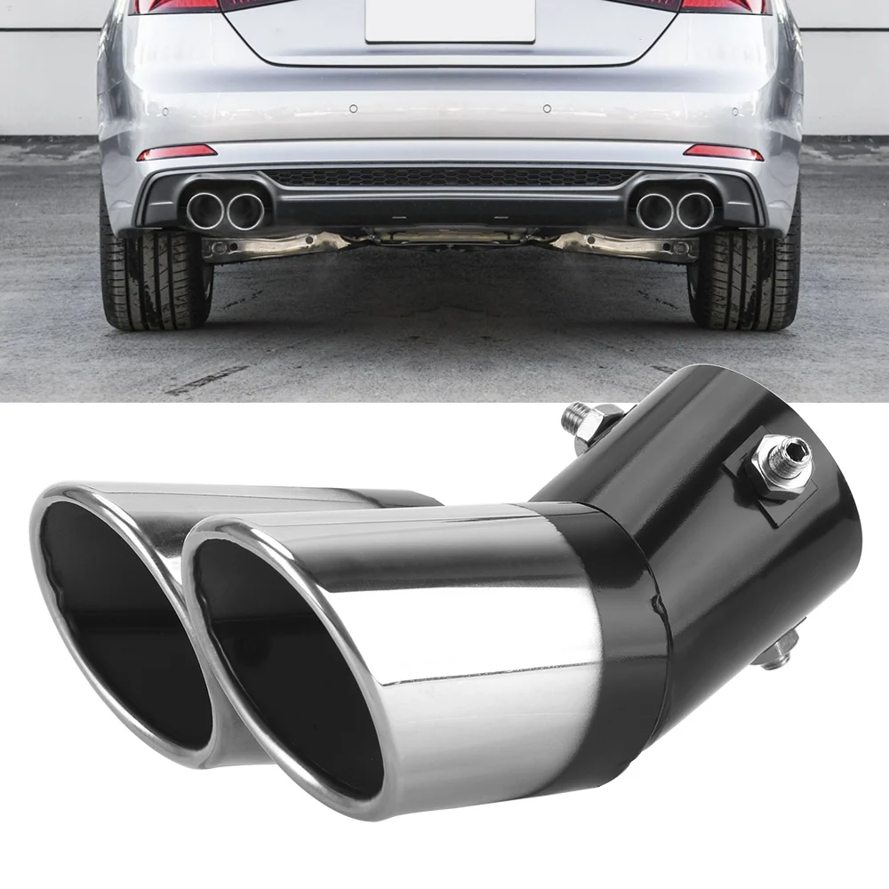 

Universal Curved Double Outlet Car Decoration Chrome Tail Pipe Car Styling Stainless Steel Car Exhaust Trim Muffler Pipe Tail