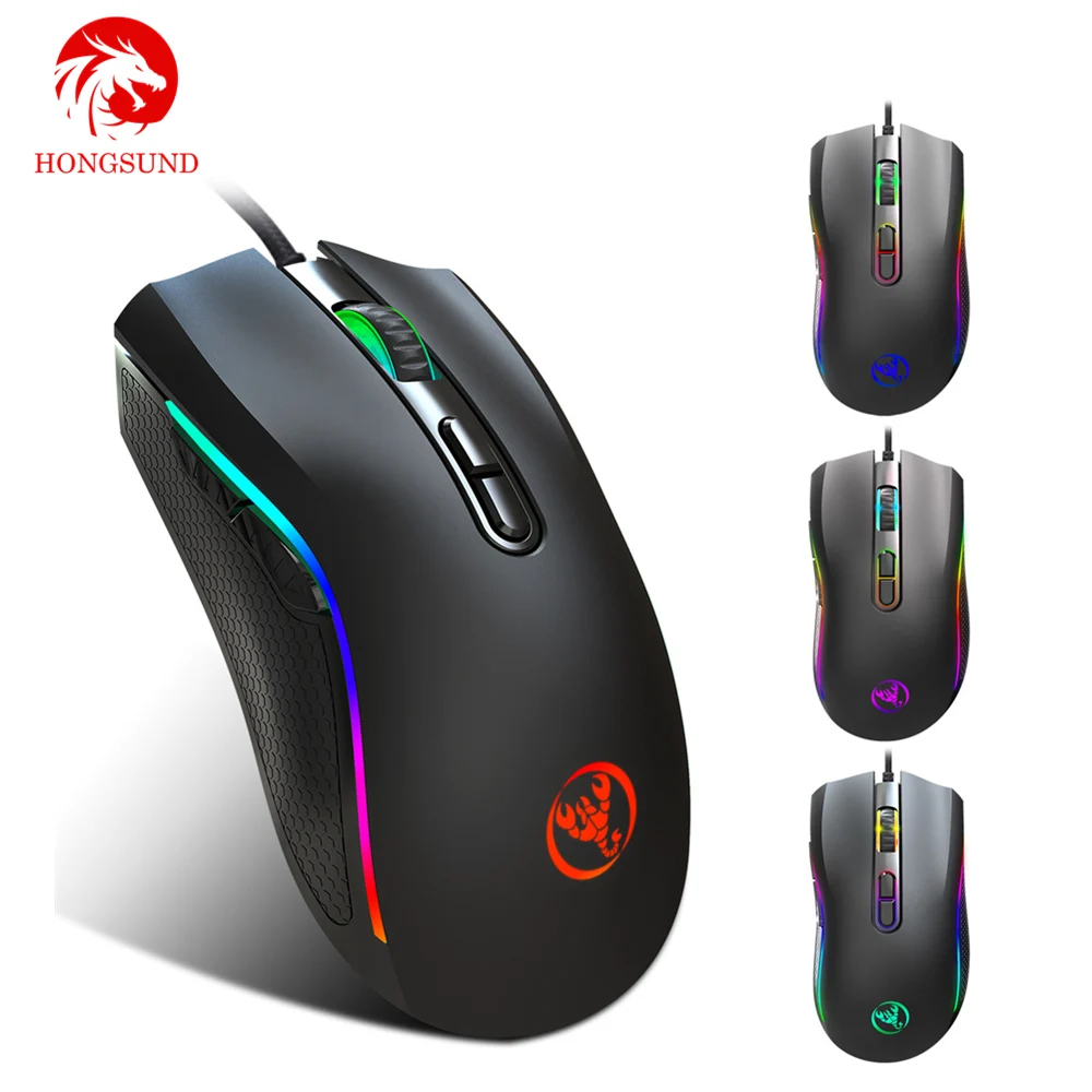 

Hongsund A869 RGB Light 7200DPI Macro Programmable 7 Buttons Optical USB Wired Mouse Gamer Mice computer Gaming