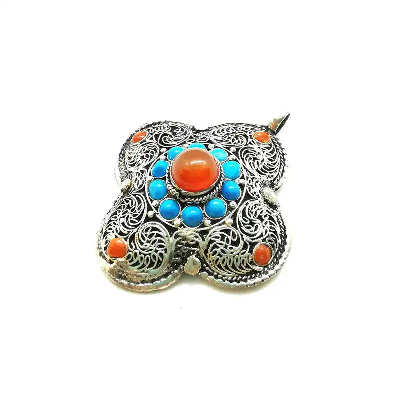

Tibetan Pendants Copper Inlaid Colorful Beads Clover Flower Pendant TBP737