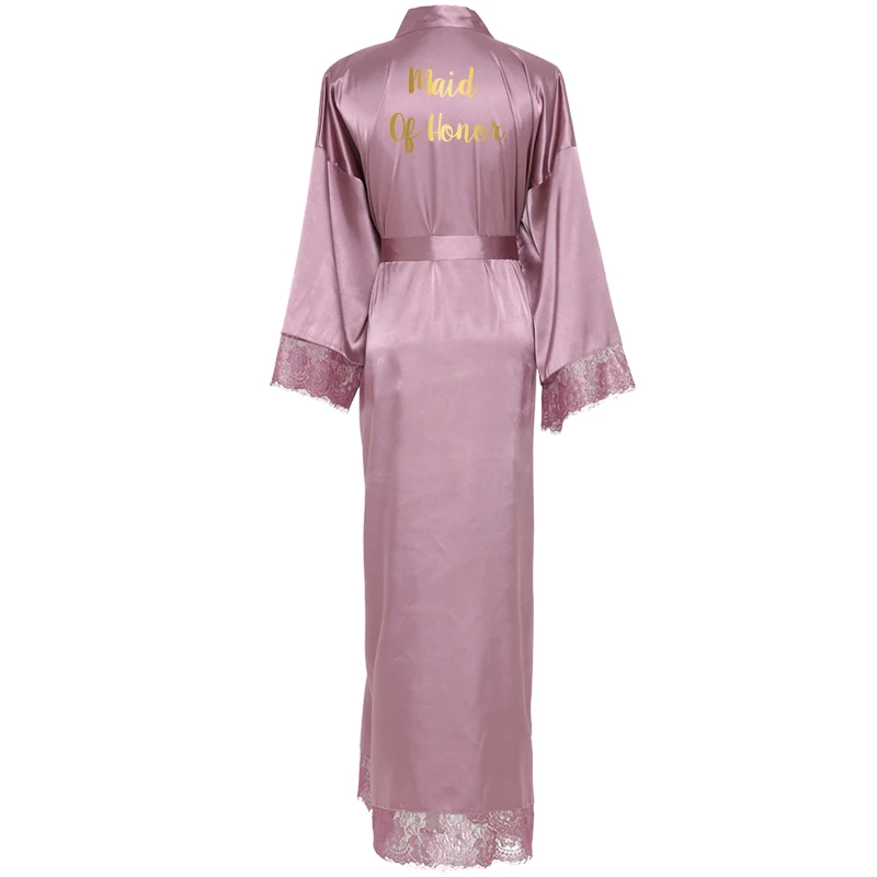 Mauve maid honor YUXINBRIDAL Шелковый атласный кружевной халат белый невесты халат подружки невесты халаты Свадебный длинный халат - Цвет: Mauve maid honor