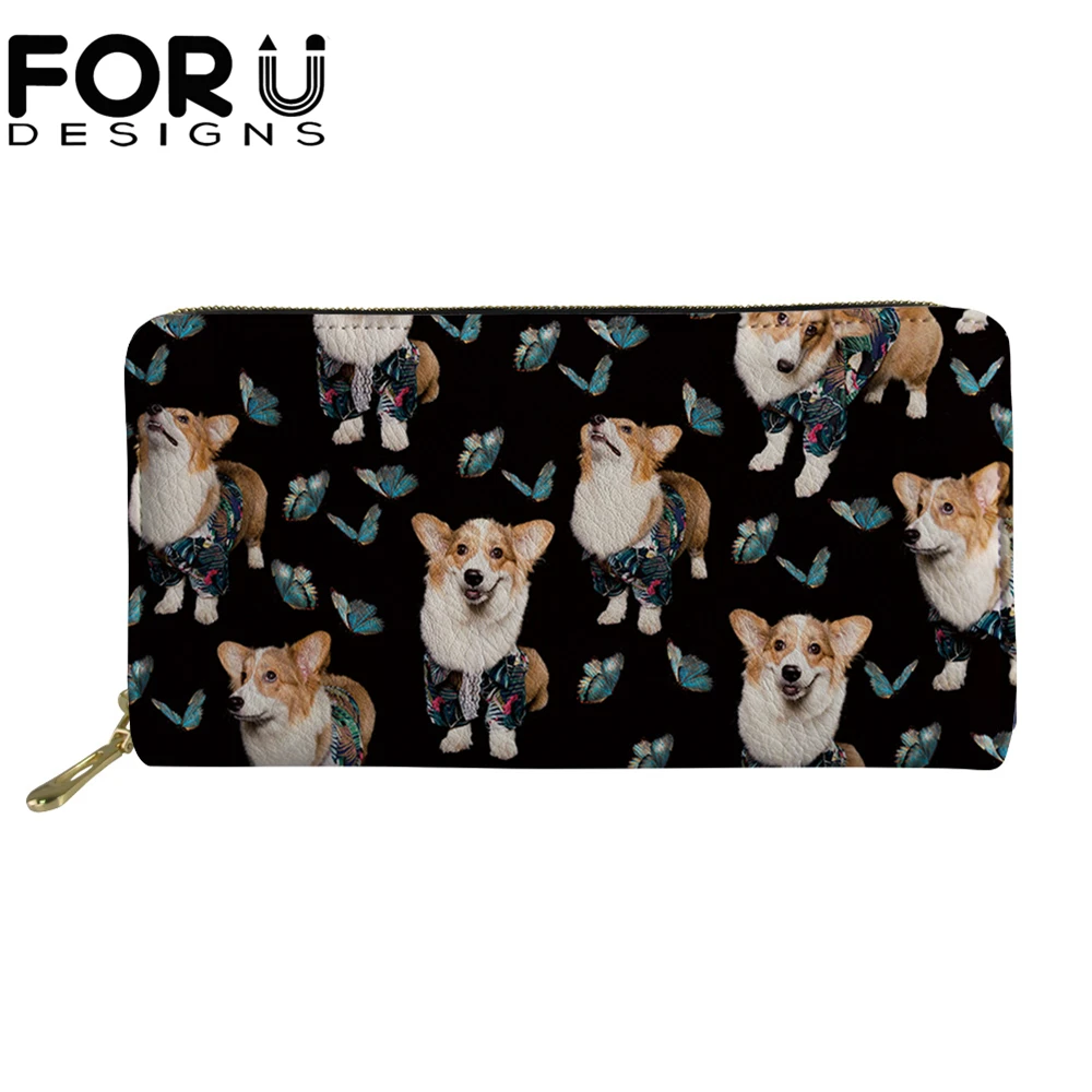 

Роскошный кошелек FORUDESIGNS из искусственной кожи для женщин, корги, собаки с принтом бабочки, органайзер, мягкий кошелек на молнии, кошельки дл...