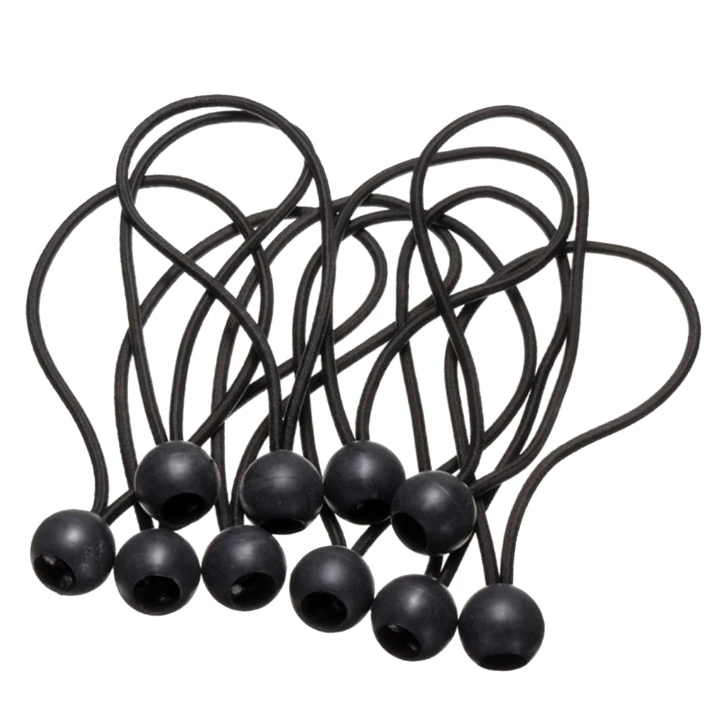 

10 Pieces Heavy Duty Elastic Tent Tarp Fix Cords Black Canopy Banner Ties Ball Bungee Fixing Strap Camping Accessories