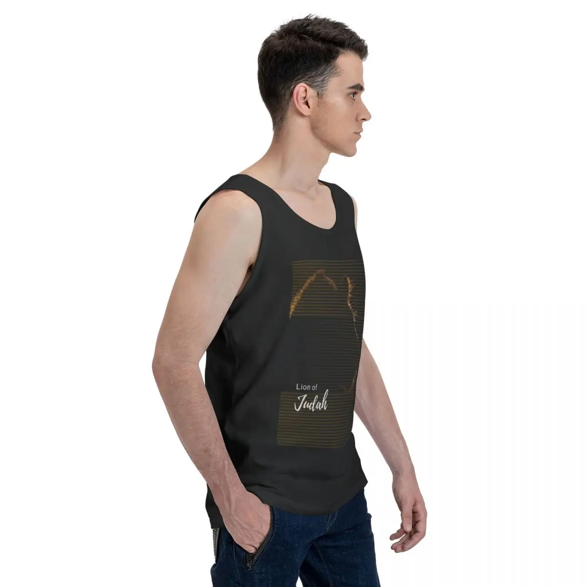 Майка мужская холщовая без рукавов жилет с юмором и принтом льва Джуды