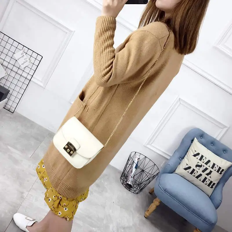 Neploe V шеи длинный вязаный кардиган Femme корейский Свободный Однотонный свитер женский Осень Зима длинный рукав тонкий Pull Femme 46320