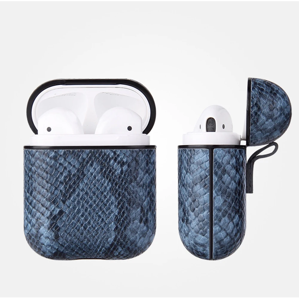 Змеиная кожа Bluetooth беспроводные наушники чехол для AirPods PU кожаный защитный чехол Аксессуары для воздушных стручков зарядных ящики