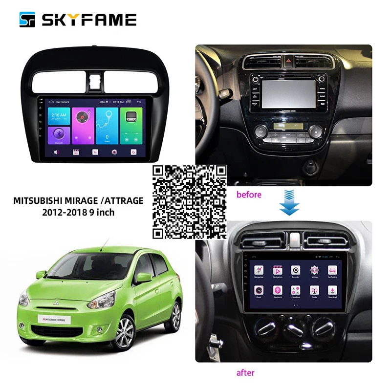 

SKYFAME 4+64G Car Radio Stereo For Mitsubishi Mirage Attrage 2012-2018 Android Multimedia System GPS Navigation DVD Player