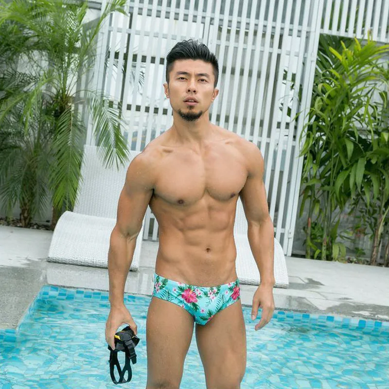 Lily flower print swim Breifs водонепроницаемые купальники мужские сексуальные купальные