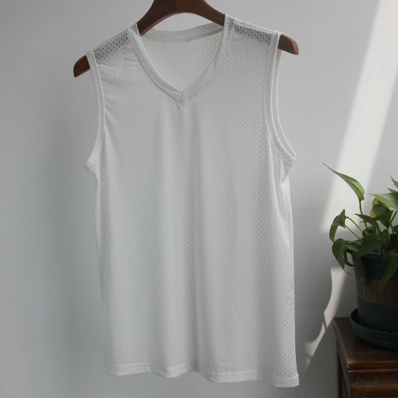 

Men's basketball Workout Sleeveless V-neck Shirt sports pointelle Tank Top Men nylon Cool feeling T-shirt Men Running Vest
