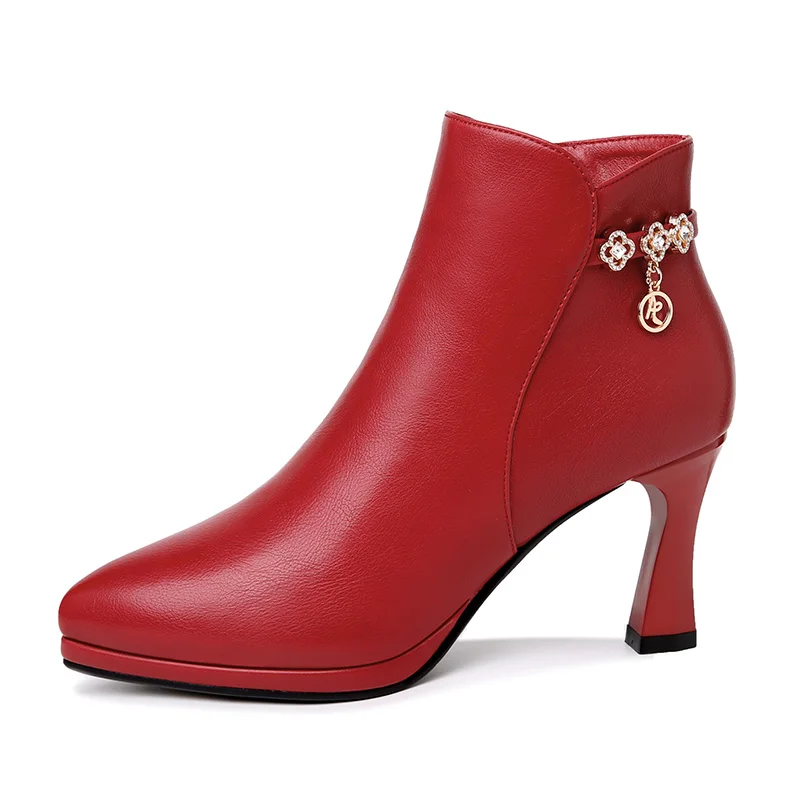 

Pointed Thick Heel Short Boots, Side Zipper Solid Color Women'S Boots, Platform Women'S Shoes