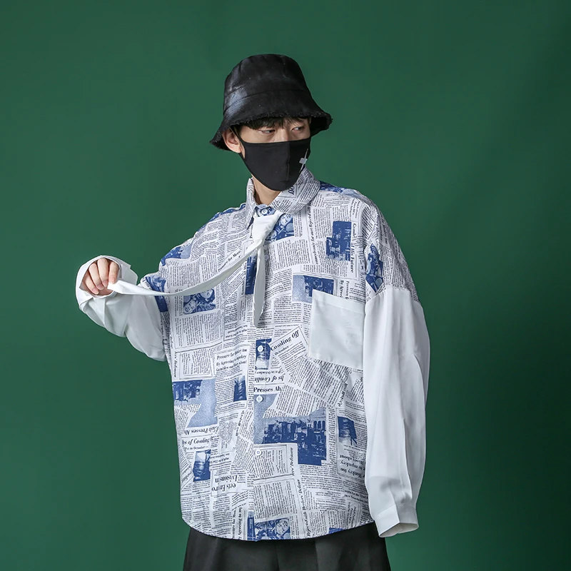 Мужская Повседневная рубашка с принтом свободная длинным рукавом большие