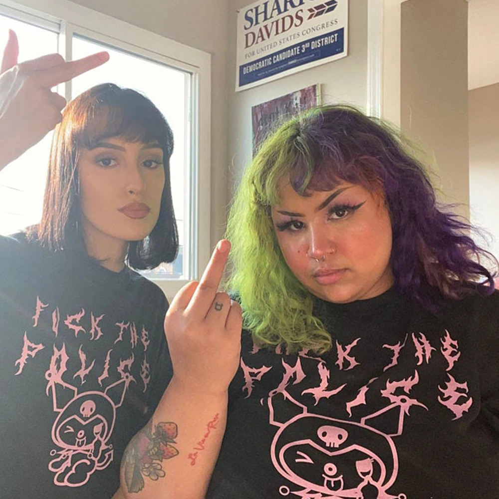 

Женская футболка в стиле панк, свободная черная хлопковая футболка с коротким рукавом и забавным принтом маленького дьявола, летние топы в ...