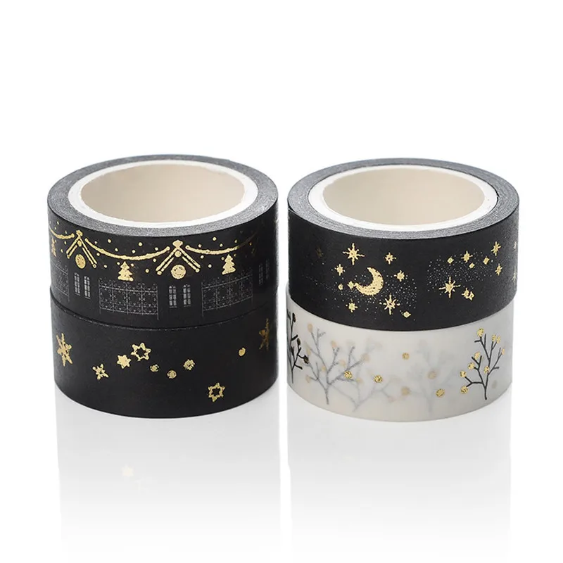 

1 Pcs/Set Black Gold Washi Tape Starry House Masking Tape Cute Decorative Adhesive Tape Sticker Scrapbooking Diary Stationery