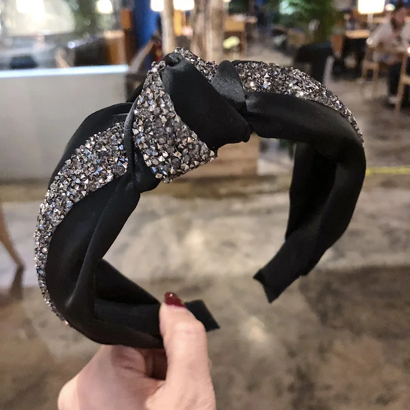 Обруч для волос Женский со стразами сатиновый |