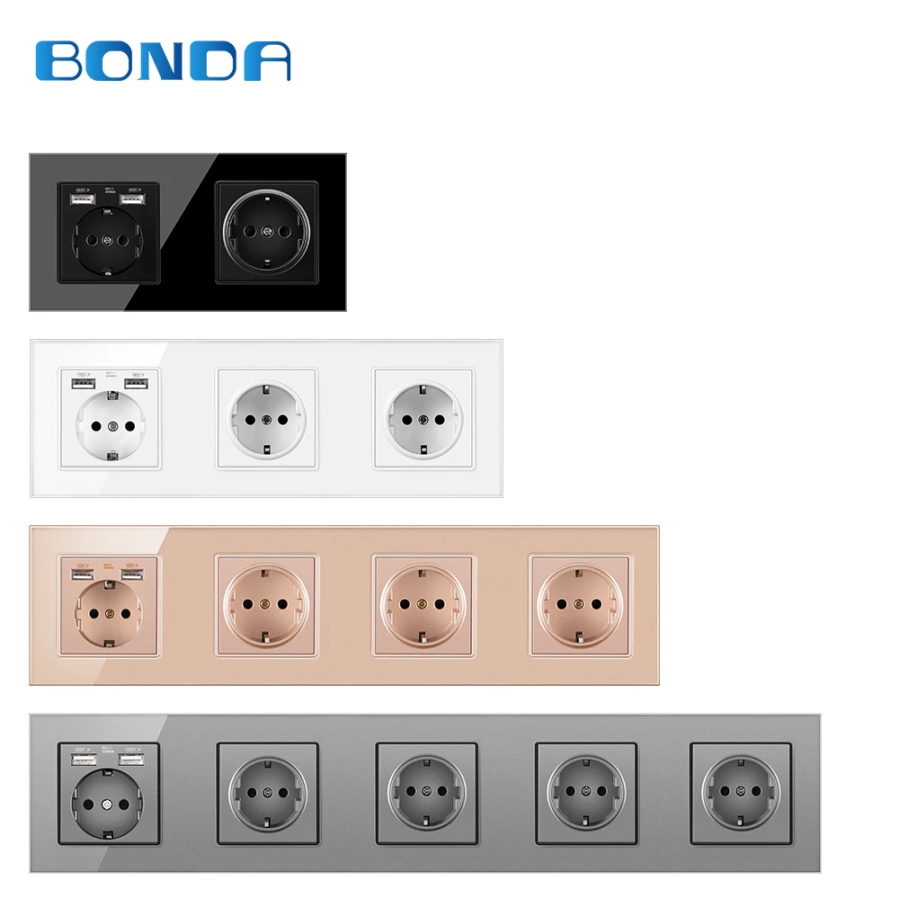 

Wall Power Socket EU German Standard Tempered Crystal Glass USB Electrical Outlet Kids Safety Protection 172/258/344/430*86mm