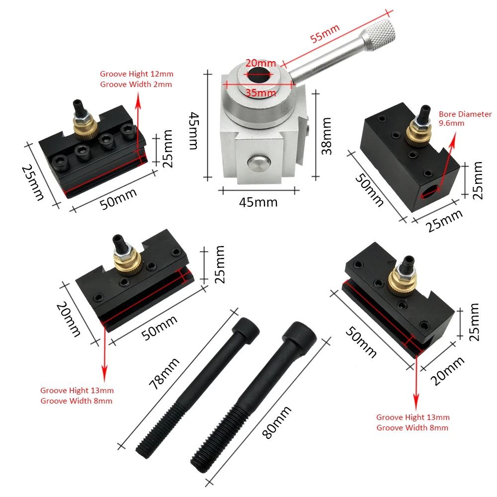 Mini Quick Change Tool Lathe Holder Post Cutter Screw Kit Set Boring Bar Turning Facing Wrench | Инструменты