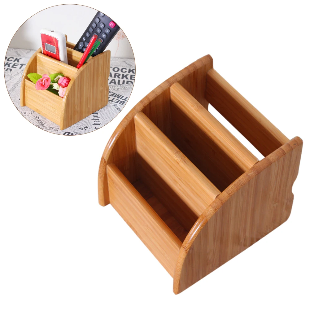 Многофункциональный настольный бамбуковый держатель для карандашей с 3 сетками |