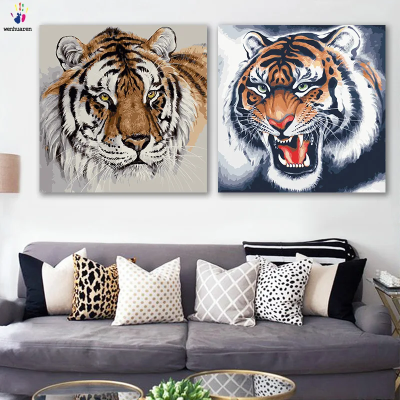 DIY картинки для раскраски по номерам с цветами властный тигр Реалистичная