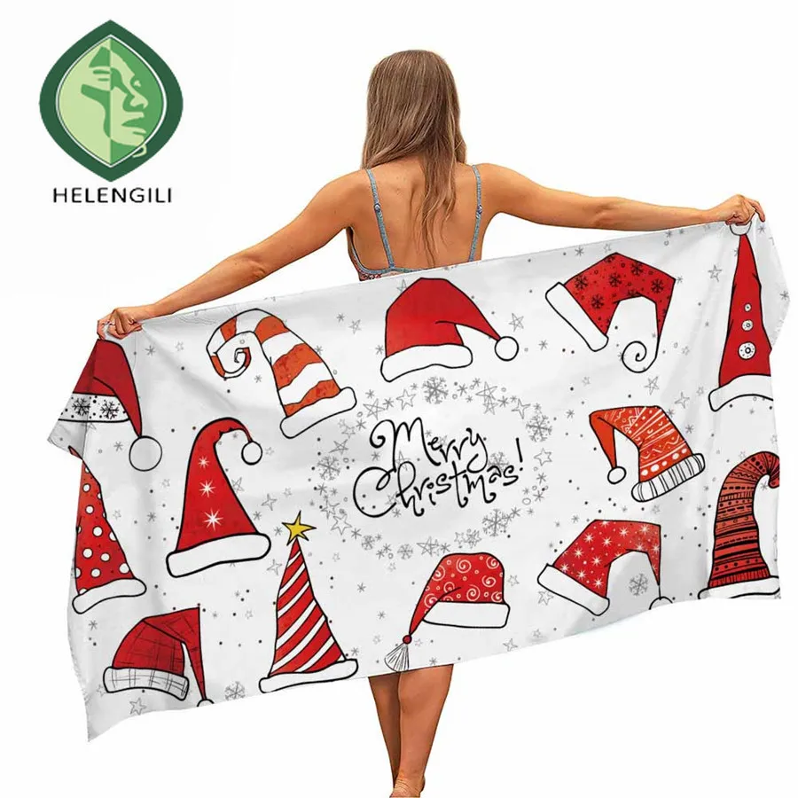 

HELENGILI Christmas Microfiber Pool Beach Towel Portable Quick Fast Dry Sand Outdoor Travel Swim Blanket Thin Yoga Mat