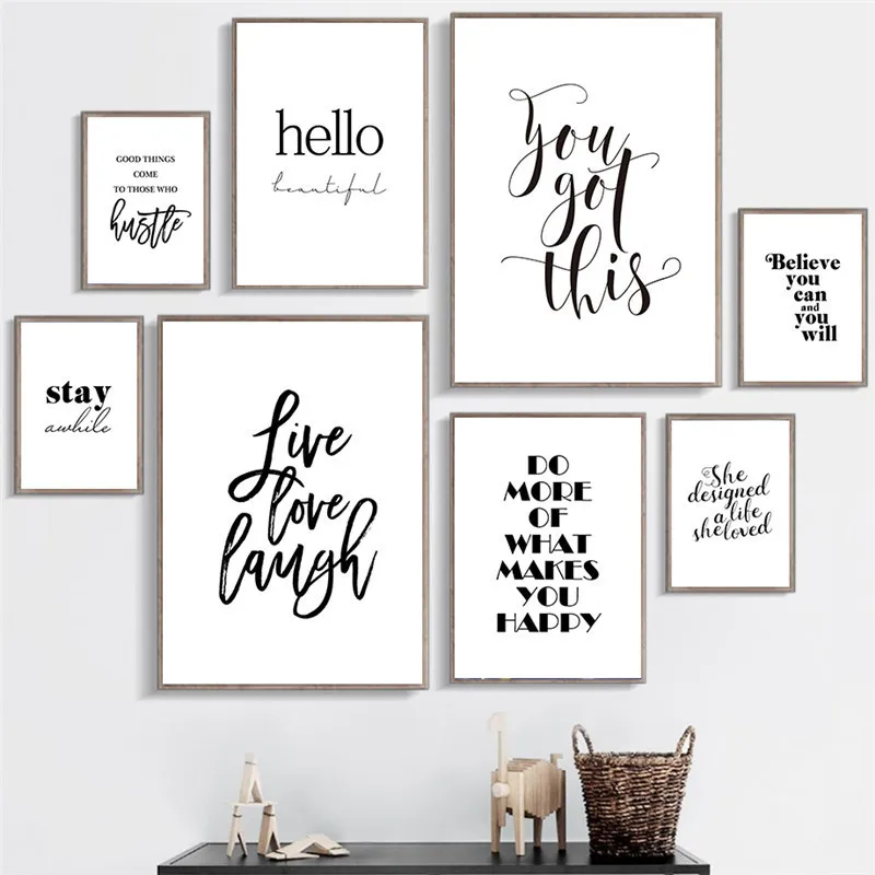 

Modern Black White Letters Inspirational Quotes Decorative Paintings Fashion Art Print Canvas Painting Wall Posters Home Decor