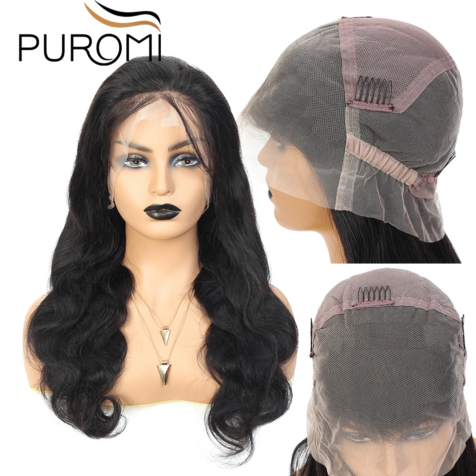Puromi 130% плотность предварительно выщипанные полностью кружевные парики из человеческих волос для женщин черные индийские объемные волнистые парики из натуральных волос