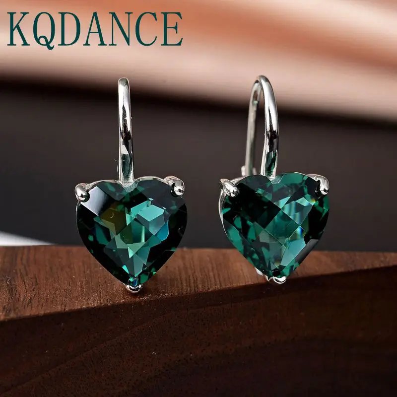 

Created Gemstone Emerald Green Crystal Love Heart Earrings Ear Hooks Sterling Silver 925 Fine Jewelry for women Wholesale