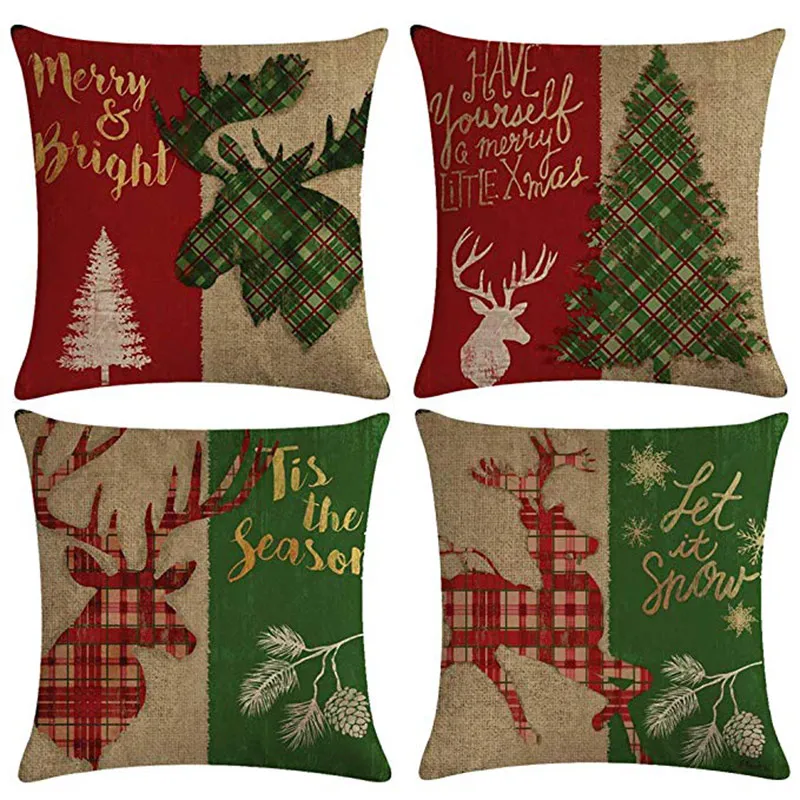 

Xmas Decorative Cushion Cover Retro Santa Clause Reindeer Printed Christmas Gift Throw Pillowcase Snowflake Sofa Pillow Cojines